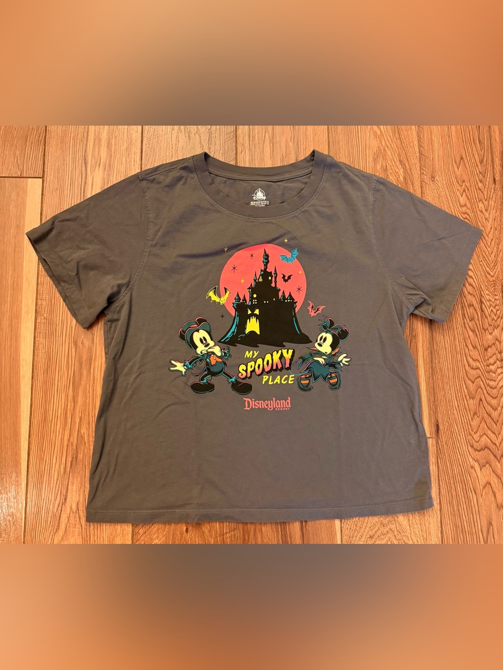 Disney Short Sleeve Tee - Charcoal with Neon Halloween Graphic